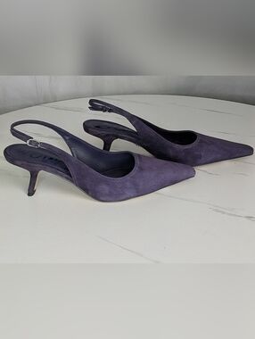 Sam Edelman Purple Suede Slingback Heels Size 8 Pointed Toe Kitten Heel NWOT